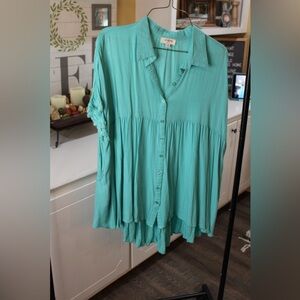 Teal Button-Front Babydoll Tunic Top 💚